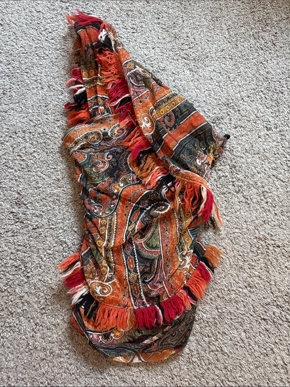 Isabel Marant Orange Multi Paisley Fringe Blouse